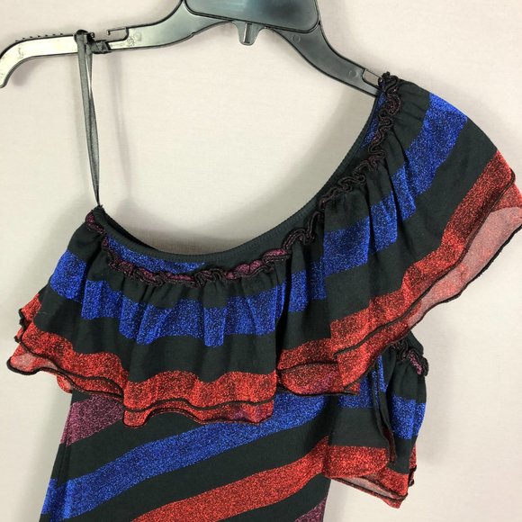 Diesel Womens One Shoulder Striped Sparkle Shimmer Ruffle Party Dress Si… - Picture 4 of 13